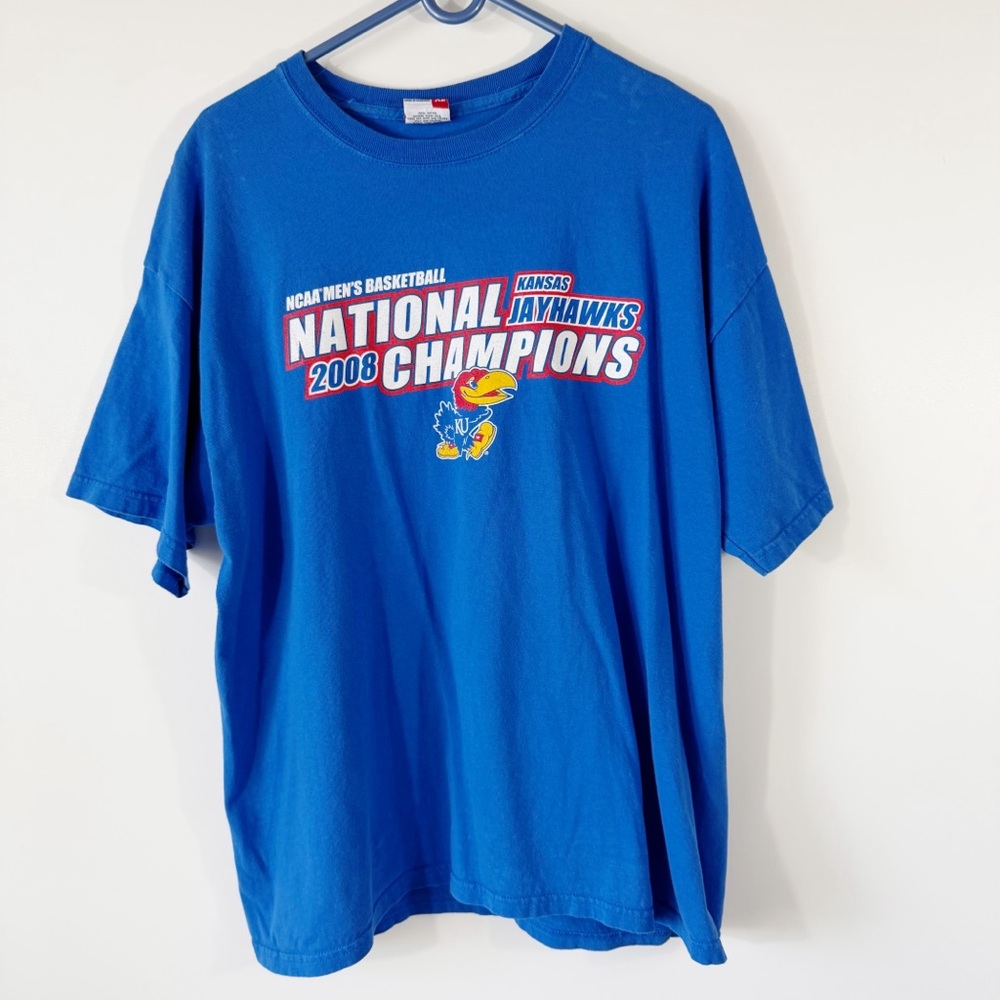 Vintage KU Jayhawks University of Kansas NCAA 2008 Basketball Champs T Shirt XL